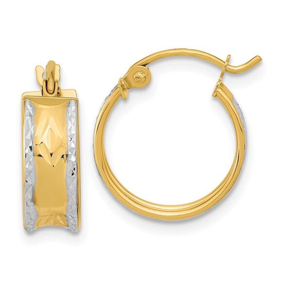 Kazi Luxury 14k White Gold Rhodium Polished Diamond-cut Hoops